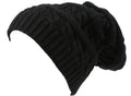 Sakkas Figaro Long Tall Classic Cable Knit Faux Fur Lined Unisex Beanie Hat#color_Black