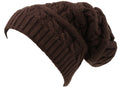 Sakkas Figaro Long Tall Classic Cable Knit Faux Fur Lined Unisex Beanie Hat#color_Brown
