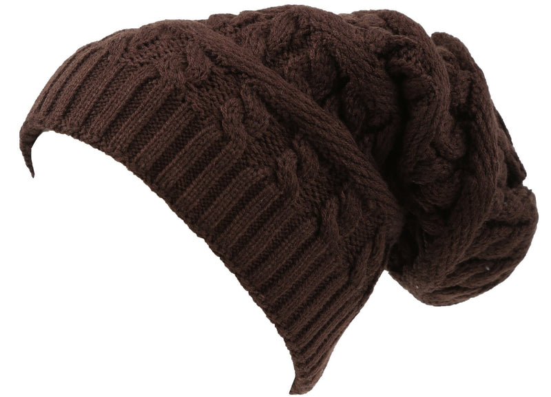 Sakkas Figaro Long Tall Classic Cable Knit Faux Fur Lined Unisex Beanie Hat