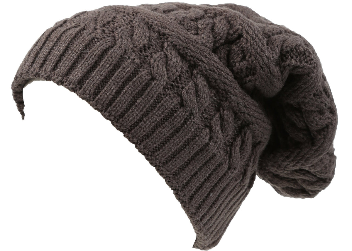Sakkas Figaro Long Tall Classic Cable Knit Faux Fur Lined Unisex Beani