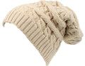 Sakkas Figaro Long Tall Classic Cable Knit Faux Fur Lined Unisex Beanie Hat#color_Ivory