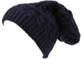 Sakkas Figaro Long Tall Classic Cable Knit Faux Fur Lined Unisex Beanie Hat#color_Navy