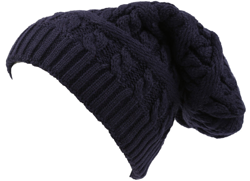Sakkas Figaro Long Tall Classic Cable Knit Faux Fur Lined Unisex Beanie Hat