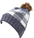 Sakkas Baya Long Tall Checker Pattern Fold Over Faux Fur Pom Pom Unisex Beanie Hat#color_Navy/White