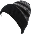 Sakkas Cabbey Mid Weight Striped Multi Colored Ribbed Knit Unisex Beanie Hat#color_Black