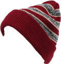 Sakkas Cabbey Mid Weight Striped Multi Colored Ribbed Knit Unisex Beanie Hat#color_Burgundy