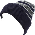 Sakkas Cabbey Mid Weight Striped Multi Colored Ribbed Knit Unisex Beanie Hat#color_Navy