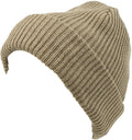 Sakkas Mig Solid Ribbed Knit Fold Over Unisex Long Tall Fit Fishermans Beanie Hat#color_Khaki