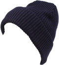 Sakkas Mig Solid Ribbed Knit Fold Over Unisex Long Tall Fit Fishermans Beanie Hat#color_Navy