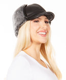 Sakkas Leather Ushanka Faux Mink Fur Tropper Pilot Hat With Earflap