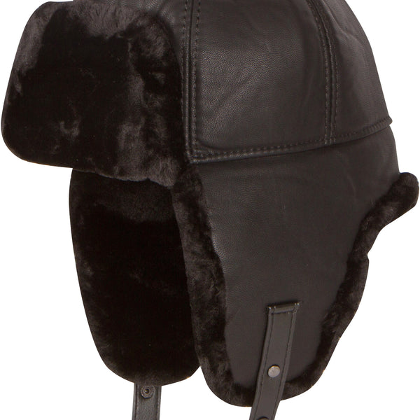 Sakkas Leather Shearling Unisex Faux Mink Fur Aviator Russian Ushanka
