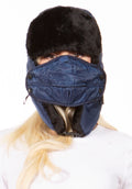 Sakkas Esty Adjustable Chin Buckle Faux Fur Lined Face Mask Unisex Trooper Hat#color_Navy