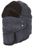 Sakkas Dab Unisex Faux Fur Chin Strap Removable Face Mask Winter Cold Trooper Hat#color_2-Navy
