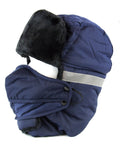 Sakkas Dab Unisex Faux Fur Chin Strap Removable Face Mask Winter Cold Trooper Hat#color_4-Navy