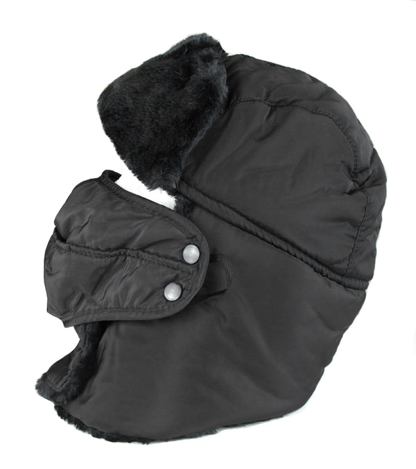 Sakkas Dab Unisex Faux Fur Chin Strap Removable Face Mask Winter Cold Trooper Hat#color_Black 