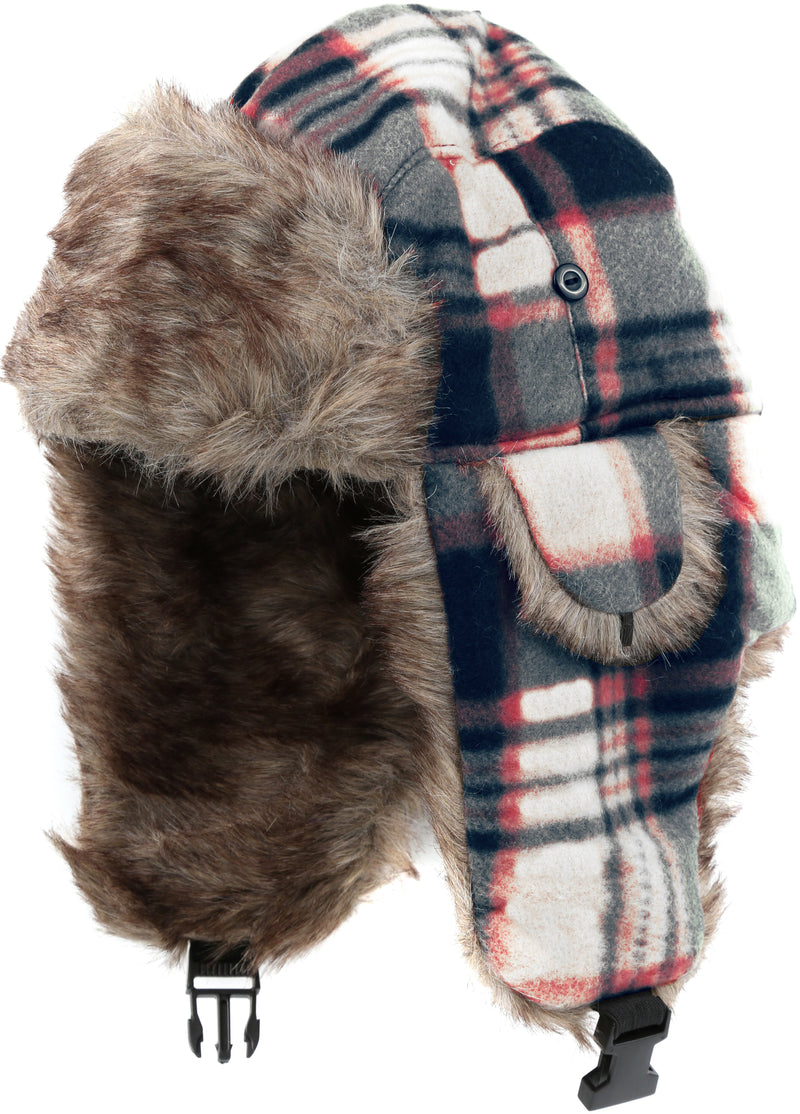 Sakkas Caele Unisex Ear Flap Faux Fur Lined Chin Buckle Strap Winter Trooper Hat