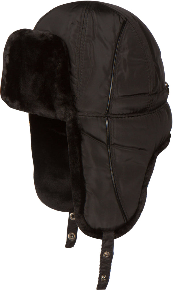 Sakkas Victor Adjustable Aviator Trapper Ushanka Hat Warm Faux Fur and Nylon#color_Black