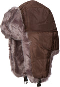 Sakkas Martin Adjustable Casual Aviator Ushanka Trapper Hat Faux Fur Lined#color_Brown 