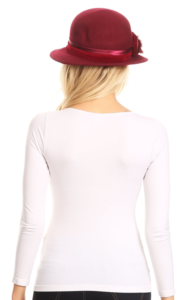 Sakkas Tessa Wool Cloche Flapper Gatsby Hat with Satin Ribbon Adjustable