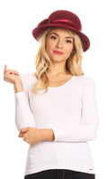 Sakkas Tessa Wool Cloche Flapper Gatsby Hat with Satin Ribbon Adjustable#color_Burgundy