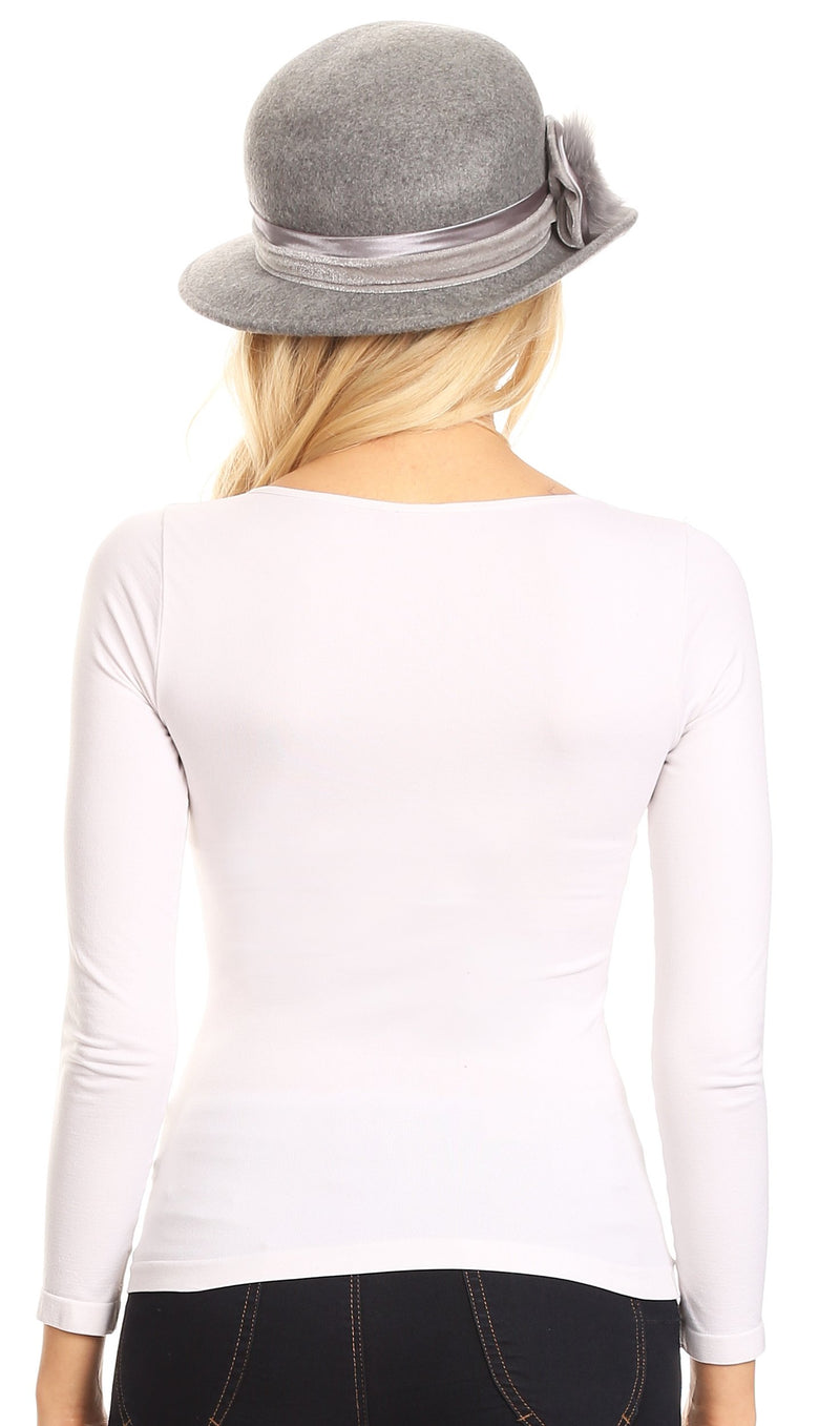 Sakkas Tessa Wool Cloche Flapper Gatsby Hat with Satin Ribbon Adjustable