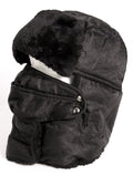 Sakkas Alex Unisex  Ushanka Faux Fur Windproof Trapper Aviator Hat Removable Mask#color_18221-Black