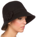 Sakkas Molly Vintage Style Wool Cloche Hat #color_Black