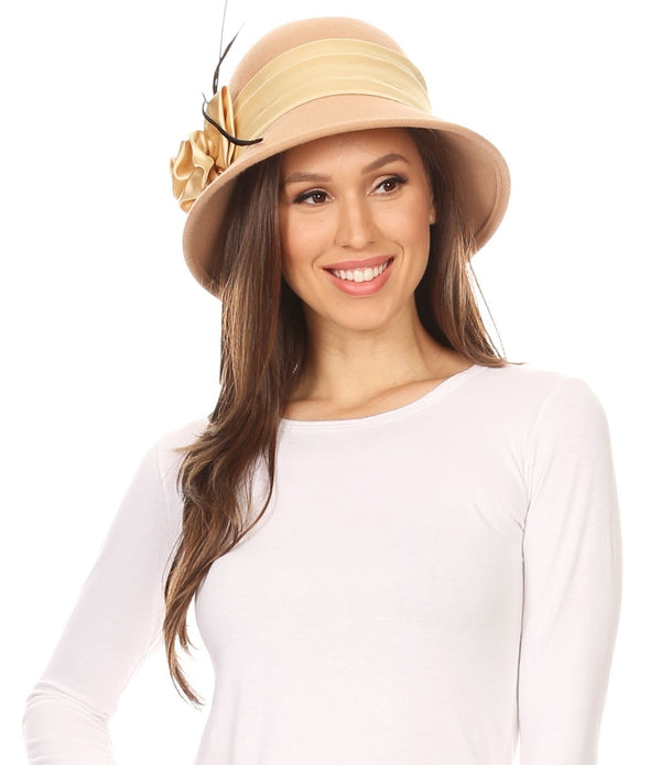 Sakkas Danielle Vintage Style Wool Cloche Hat#color_Beige