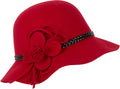 Sakkas Gloria Vintage Style Wool Cloche Hat #color_Red