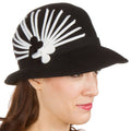 Sakkas Flora Vintage Style Wool Cloche Hat #color_Black