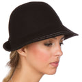 Sakkas Hazel Vintage Style Wool Cloche Hat #color_Black