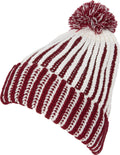 Sakkas Rhea Unisex Heathered Multi Colored Stripe Pom Pom Beanie Hat#color_Maroon