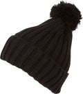 Sakkas Makena Unisex Pom Pom Solid Color Winter Beanie Cap#color_Black