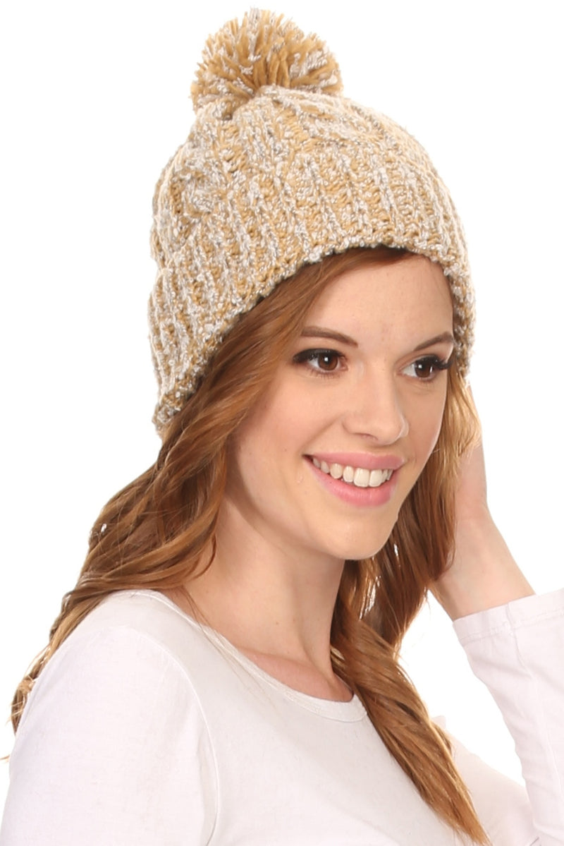 Sakkas Greer Unisex Heathered Textured Knit Pom Pom Beanie Hat