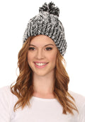 Sakkas Greer Unisex Heathered Textured Knit Pom Pom Beanie Hat#color_Black