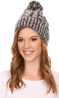 Sakkas Greer Unisex Heathered Textured Knit Pom Pom Beanie Hat#color_Coffee