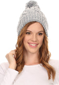 Sakkas Greer Unisex Heathered Textured Knit Pom Pom Beanie Hat#color_Grey
