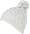 Sakkas Greer Unisex Heathered Textured Knit Pom Pom Beanie Hat#color_White