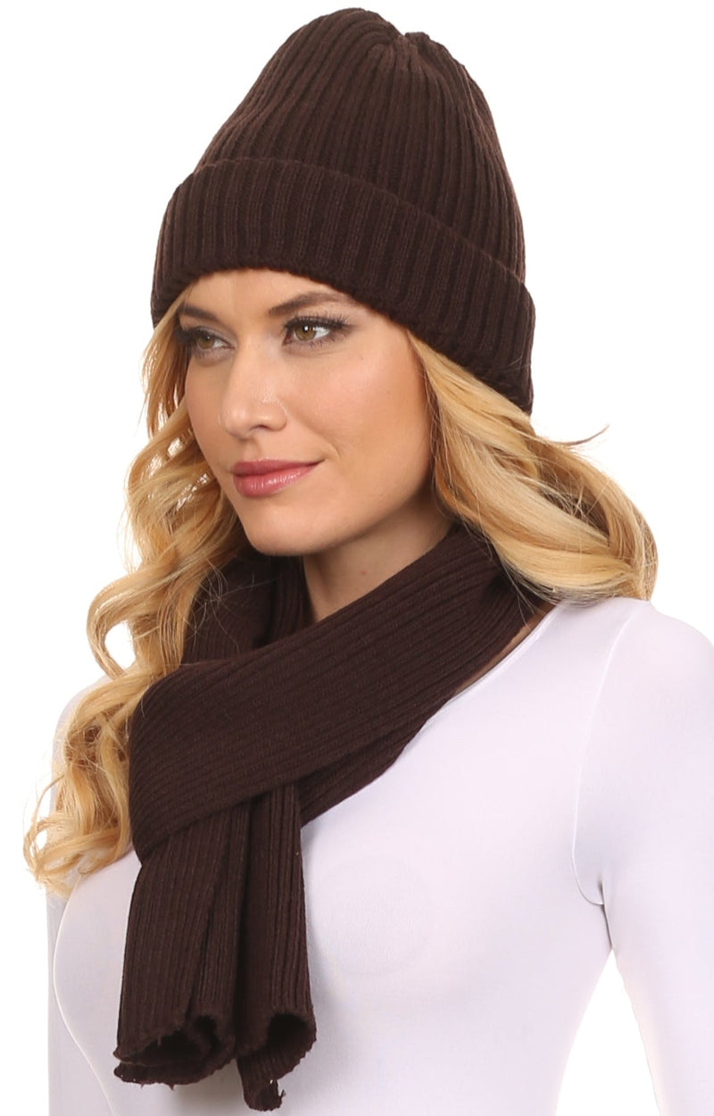 Sakkas  Aldis Unisex Ribbed Knit Beanie Hat And Scarf Set