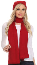 Sakkas  Aldis Unisex Ribbed Knit Beanie Hat And Scarf Set#color_Red