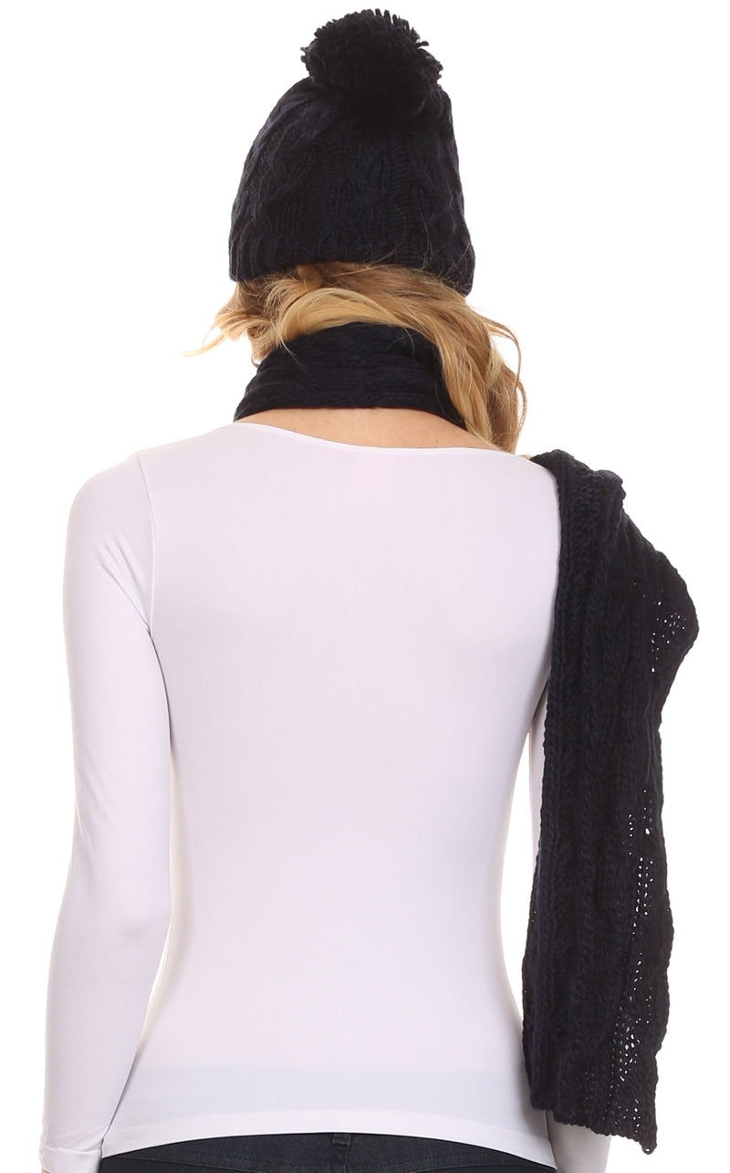 Sakkas Aaric Unisex Cable Knit Pom Pom Bobble Beanie Hat And Scarf Set