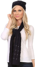 Sakkas Kae Jewel Studded Cable Knit Beanie Hat And Scarf Set#color_ Navy