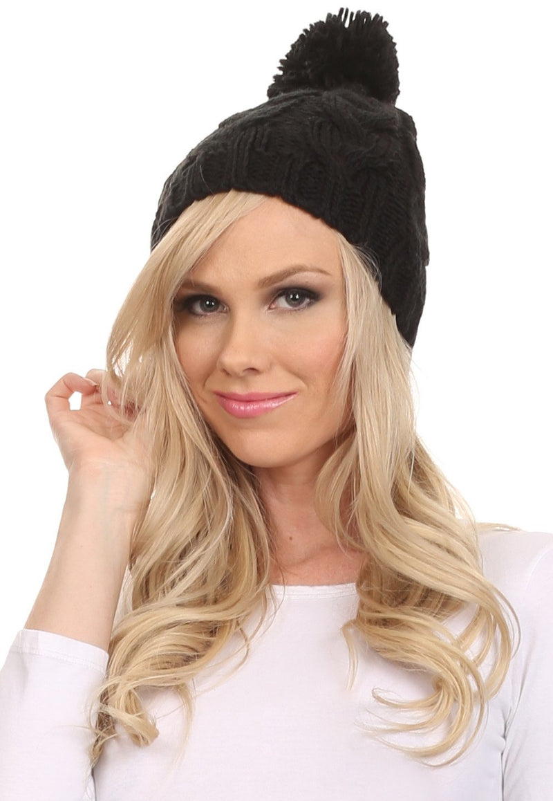 Sakkas Tabb Unisex Cable Knit Pom Pom Bobble Beanie Hat