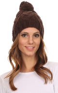 Sakkas Tabb Unisex Cable Knit Pom Pom Bobble Beanie Hat#color_Brown