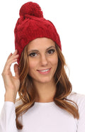 Sakkas Tabb Unisex Cable Knit Pom Pom Bobble Beanie Hat#color_Red