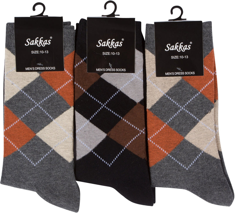 Sakkas Men's Argyle Cotton Blend Dress Socks Value Pack 10-13