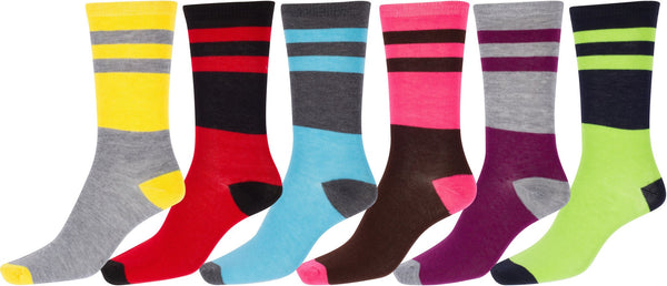 Sakkas Women's Poly Blend Soft and Stretchy Crew Pattern Socks Assorted 6-pack#color_2L Stripe
