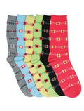 Sakkas Women's Poly Blend Soft and Stretchy Crew Pattern Socks Assorted 6-pack#color_Happy