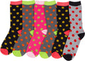 Sakkas Women's Poly Blend Soft and Stretchy Crew Pattern Socks Assorted 6-pack#color_Polka