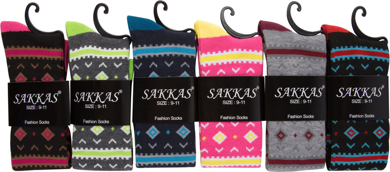 Sakkas Ladies Cute Colorful Design or Solid Knee High Socks Assorted 6-Pack